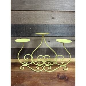 Yellow Metal Shabby Chic 3 Candle Holder Candelabra